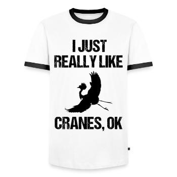 Einfach Kraniche Liebhaber Statement - Männer Kontrast-T-Shirt - Weiß/Schwarz - Vorne - AI Model Female 172 light (172cm) & AI Model Male 178 dark (178cm)