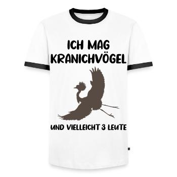 Kranichvögel & Drei Leute Fanliebe - Männer Kontrast-T-Shirt - Weiß/Schwarz - Vorne - AI Model Female 172 light (172cm) & AI Model Male 178 dark (178cm)