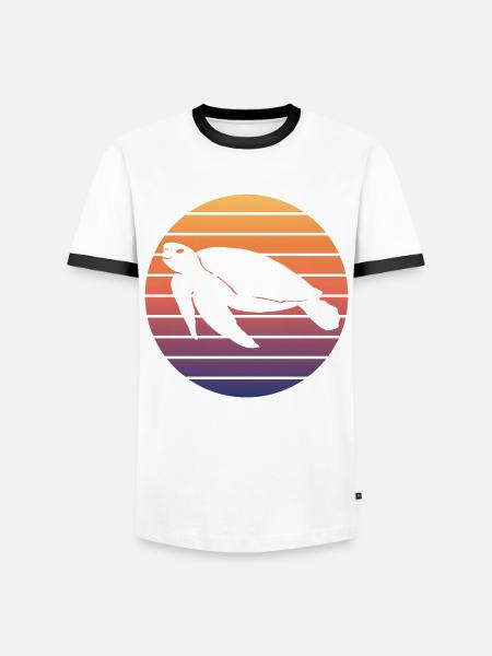 Sea Turtle Silhouette Sunset - Men's Ringer Shirt - white/black