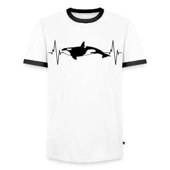L’amour des battements de cœur des épaulards pour la mer - T-shirt contrasté Homme - blanc/noir - Devant - AI Model Female 172 light (172cm) & AI Model Male 178 dark (178cm)