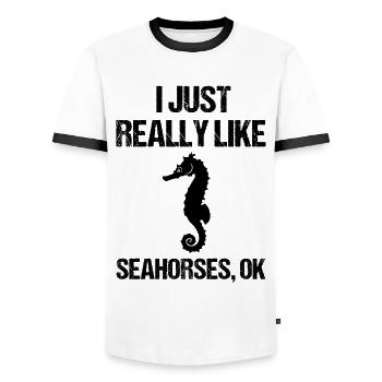 Maritimes Seepferdchen Ozeanliebe - Männer Kontrast-T-Shirt - Weiß/Schwarz - Vorne - AI Model Female 172 light (172cm) & AI Model Male 178 dark (178cm)