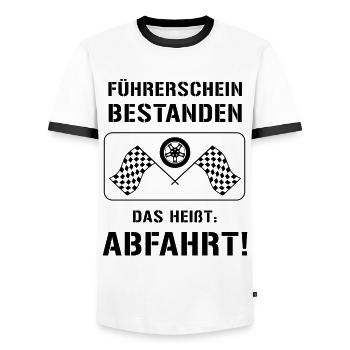 Führerschein Bestanden: ABFAHRT! - Männer Kontrast-T-Shirt - Weiß/Schwarz - Vorne - AI Model Female 172 light (172cm) & AI Model Male 178 dark (178cm)