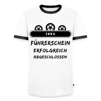 Freie Fahrt: Glückwunsch zum Führerschein - Männer Kontrast-T-Shirt - Weiß/Schwarz - Vorne - AI Model Female 172 light (172cm) & AI Model Male 178 dark (178cm)