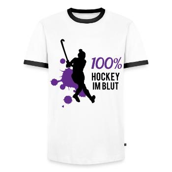 Eishockey DNA - Leidenschaft pur - Männer Kontrast-T-Shirt - Weiß/Schwarz - Vorne - AI Model Female 172 light (172cm) & AI Model Male 178 dark (178cm)