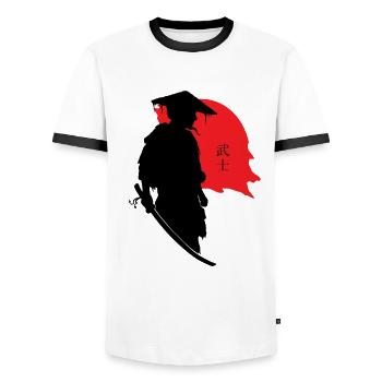 Samurai Spirit Warrior Pride Honor Tradition - Men's Ringer Shirt - white/black - Front - AI Model Female 172 light (172cm) & AI Model Male 178 dark (178cm)