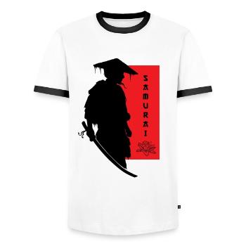 Samurai Blume Krieger Seelenfrieden Kunst - Männer Kontrast-T-Shirt - Weiß/Schwarz - Vorne - AI Model Female 172 light (172cm) & AI Model Male 178 dark (178cm)