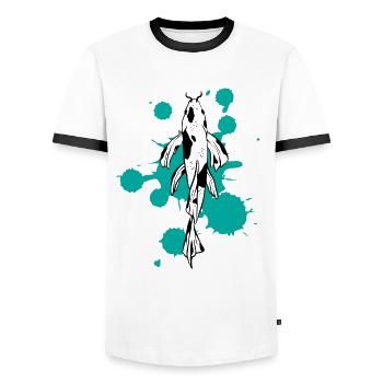 Single Koi Strength River of Life - Men's Ringer Shirt - white/black - Front - AI Model Female 172 light (172cm) & AI Model Male 178 dark (178cm)