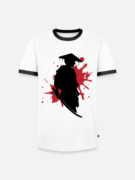 Samurai Kampfgeist Tinte Splash Kunst - Männer Kontrast-T-Shirt - Weiß/Schwarz