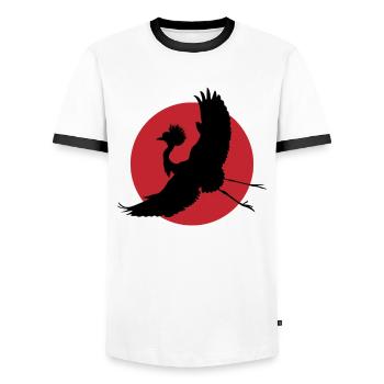 Fliegender Kranich Silhouette Kunst - Männer Kontrast-T-Shirt - Weiß/Schwarz - Vorne - AI Model Female 172 light (172cm) & AI Model Male 178 dark (178cm)