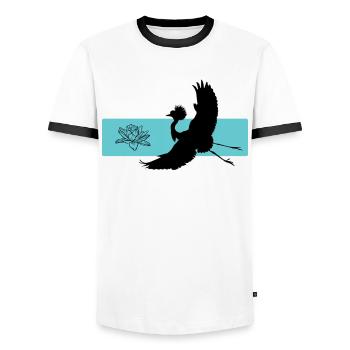 Kranich & Lotus Harmonie Symbolik - Männer Kontrast-T-Shirt - Weiß/Schwarz - Vorne - AI Model Female 172 light (172cm) & AI Model Male 178 dark (178cm)