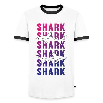 Proud Shark Sea Deep Explorer Gift - Men's Ringer Shirt - white/black - Front - AI Model Female 172 light (172cm) & AI Model Male 178 dark (178cm)