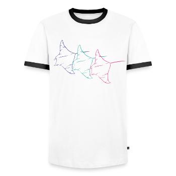 Trio Manta Rays Neon Contour - Men's Ringer Shirt - white/black - Front - AI Model Female 172 light (172cm) & AI Model Male 178 dark (178cm)