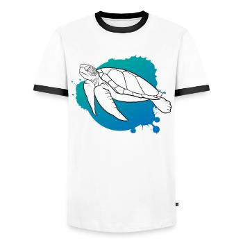 Ocean Wave Turtle Freedom Gift - Men's Ringer Shirt - white/black - Front - AI Model Female 172 light (172cm) & AI Model Male 178 dark (178cm)