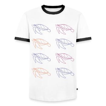Turtle Family Ocean Love Environmental Protection - Men's Ringer Shirt - white/black - Front - AI Model Female 172 light (172cm) & AI Model Male 178 dark (178cm)