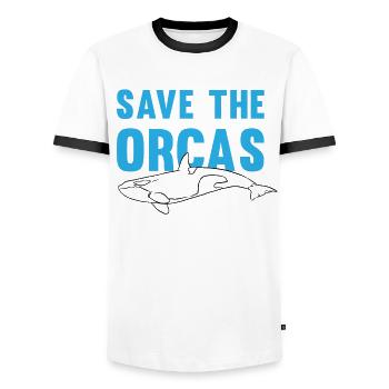Protège le cadeau éco-responsable des orques - T-shirt contrasté Homme - blanc/noir - Devant - AI Model Female 172 light (172cm) & AI Model Male 178 dark (178cm)