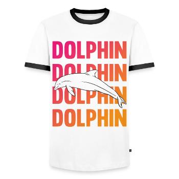 Dolphin Contour Typography Style - Men's Ringer Shirt - white/black - Front - AI Model Female 172 light (172cm) & AI Model Male 178 dark (178cm)