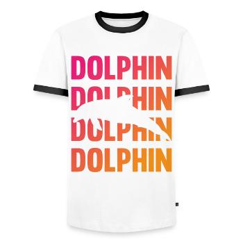 Dolphin Contour Typography Style - Men's Ringer Shirt - white/black - Front - AI Model Female 172 light (172cm) & AI Model Male 178 dark (178cm)