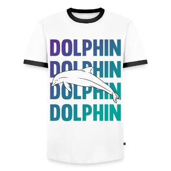 Dolphin Contour Typography Style - Men's Ringer Shirt - white/black - Front - AI Model Female 172 light (172cm) & AI Model Male 178 dark (178cm)