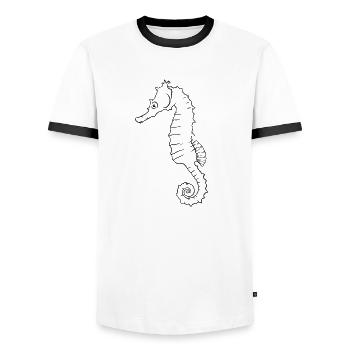 Seahorse Silhouette Ocean Aura Gift - Men's Ringer Shirt - white/black - Front - AI Model Female 172 light (172cm) & AI Model Male 178 dark (178cm)