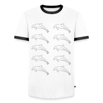 School of Dolphins Freedom of the Sea Gift - Men's Ringer Shirt - white/black - Front - AI Model Female 172 light (172cm) & AI Model Male 178 dark (178cm)