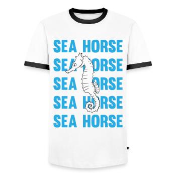 Hippocampe jeu d’écriture océan amour - T-shirt contrasté Homme - blanc/noir - Devant - AI Model Female 172 light (172cm) & AI Model Male 178 dark (178cm)