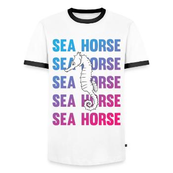 Sea Horse Writing Game Ocean Love - Men's Ringer Shirt - white/black - Front - AI Model Female 172 light (172cm) & AI Model Male 178 dark (178cm)