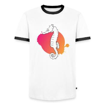 Seahorse Whisper Ocean Mystery - Men's Ringer Shirt - white/black - Front - AI Model Female 172 light (172cm) & AI Model Male 178 dark (178cm)