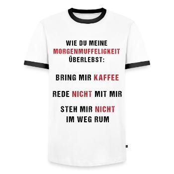 Überlebensguide Morgenmuffel Kaffee Geschenk - Männer Kontrast-T-Shirt - Weiß/Schwarz - Vorne - AI Model Female 172 light (172cm) & AI Model Male 178 dark (178cm)