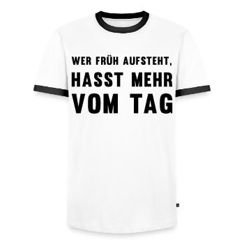 Anti-Morgenmensch Wecker-Snooze-Geschenk - Männer Kontrast-T-Shirt - Weiß/Schwarz - Vorne - AI Model Female 172 light (172cm) & AI Model Male 178 dark (178cm)