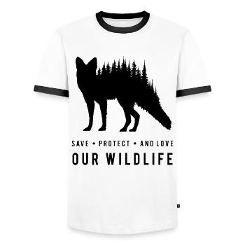 Preserve Foxes - Loves Our Wilderness - Men's Ringer Shirt - white/black - Front - AI Model Female 172 light (172cm) & AI Model Male 178 dark (178cm)