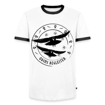 Odin's Raven - Myth & Companion - Men's Ringer Shirt - white/black - Front - AI Model Female 172 light (172cm) & AI Model Male 178 dark (178cm)