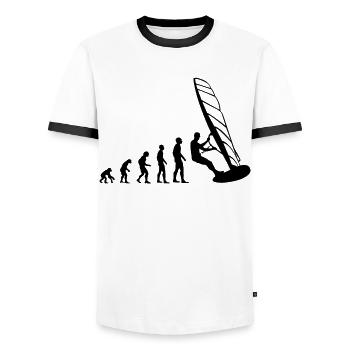 Windsurfer - From monkey to board - Men's Ringer Shirt - white/black - Front - AI Model Female 172 light (172cm) & AI Model Male 178 dark (178cm)