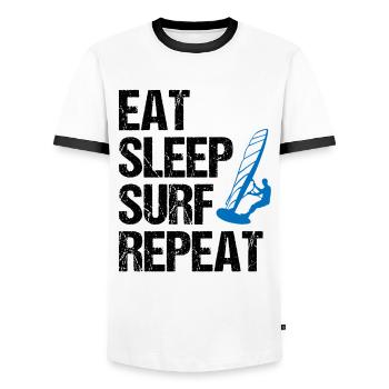 Surf rhythm - eat, sleep, surf - Men's Ringer Shirt - white/black - Front - AI Model Female 172 light (172cm) & AI Model Male 178 dark (178cm)