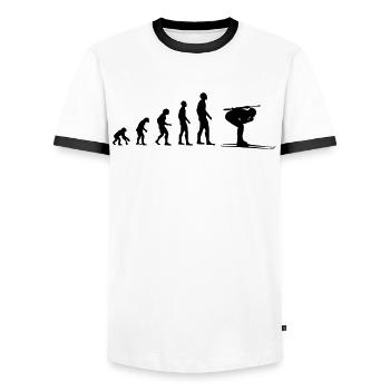 Evolution Biathlon-Athlet - Männer Kontrast-T-Shirt - Weiß/Schwarz - Vorne - AI Model Female 172 light (172cm) & AI Model Male 178 dark (178cm)