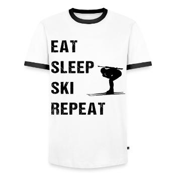 Ski repetition for biathlon fans - Men's Ringer Shirt - white/black - Front - AI Model Female 172 light (172cm) & AI Model Male 178 dark (178cm)