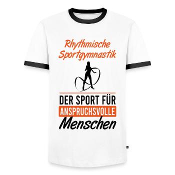 Aspiration & Art: Gymnastics Gift - Men's Ringer Shirt - white/black - Front - AI Model Female 172 light (172cm) & AI Model Male 178 dark (178cm)