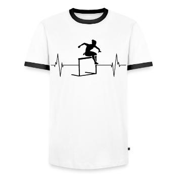Athletenpuls - Obstacle Course Passion - Men's Ringer Shirt - white/black - Front - AI Model Female 172 light (172cm) & AI Model Male 178 dark (178cm)