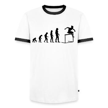 Evolution zum Hindernisläufer - Männer Kontrast-T-Shirt - Weiß/Schwarz - Vorne - AI Model Female 172 light (172cm) & AI Model Male 178 dark (178cm)