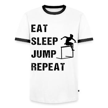 Eat Sleep Jump Repeat - Runner's Life - Men's Ringer Shirt - white/black - Front - AI Model Female 172 light (172cm) & AI Model Male 178 dark (178cm)