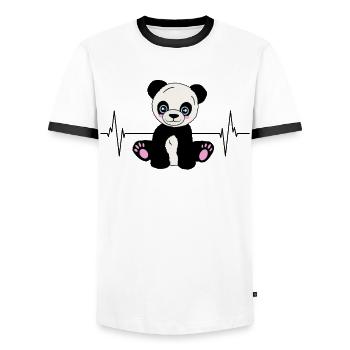 Panda Heartbeat pour les amoureux des animaux - T-shirt contrasté Homme - blanc/noir - Devant - AI Model Female 172 light (172cm) & AI Model Male 178 dark (178cm)