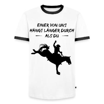 Rodeo Ausdauer-Champion - Männer Kontrast-T-Shirt - Weiß/Schwarz - Vorne - AI Model Female 172 light (172cm) & AI Model Male 178 dark (178cm)