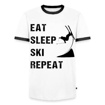 Ski Freestyle – Eat, Sleep, Repeat - Men's Ringer Shirt - white/black - Front - AI Model Female 172 light (172cm) & AI Model Male 178 dark (178cm)
