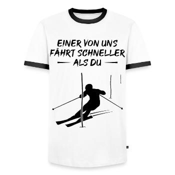 Fast Slalom Champion Gift - Men's Ringer Shirt - white/black - Front - AI Model Female 172 light (172cm) & AI Model Male 178 dark (178cm)