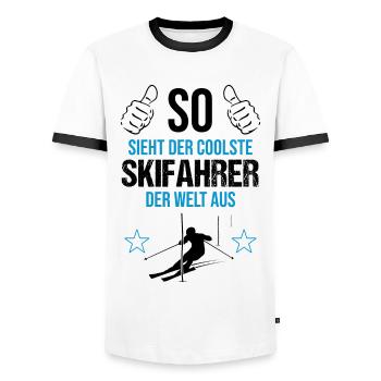 World's Best Skier Look Gift - Men's Ringer Shirt - white/black - Front - AI Model Female 172 light (172cm) & AI Model Male 178 dark (178cm)
