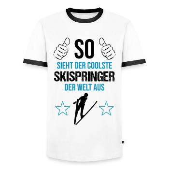 Top Skispringer: Weltspitze - Männer Kontrast-T-Shirt - Weiß/Schwarz - Vorne - AI Model Female 172 light (172cm) & AI Model Male 178 dark (178cm)