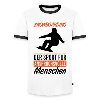 Elite Boarding – Only for Connoisseurs - Men's Ringer Shirt - white/black - Front - AI Model Female 172 light (172cm) & AI Model Male 178 dark (178cm)