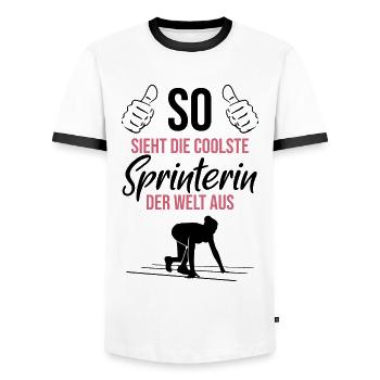 Die coolste Sprinterin der Welt - Männer Kontrast-T-Shirt - Weiß/Schwarz - Vorne - AI Model Female 172 light (172cm) & AI Model Male 178 dark (178cm)
