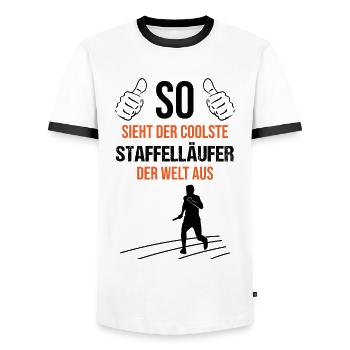 Coolest relay runner in the world - Men's Ringer Shirt - white/black - Front - AI Model Female 172 light (172cm) & AI Model Male 178 dark (178cm)
