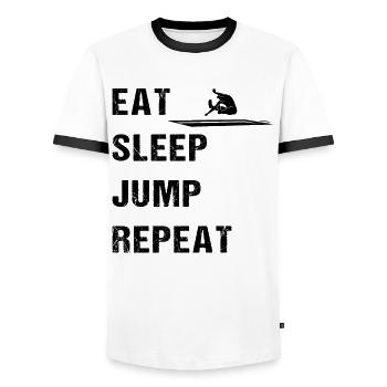 Eat Sleep Jump – Athlete's Motto - Men's Ringer Shirt - white/black - Front - AI Model Female 172 light (172cm) & AI Model Male 178 dark (178cm)