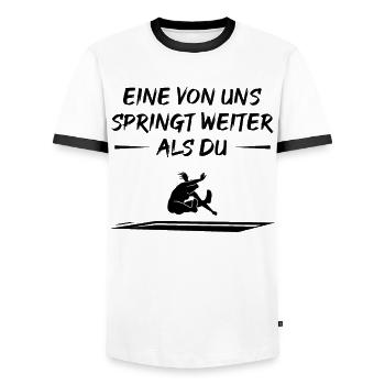 Weitsprung-Herausforderung Siegerin Geschenk - Männer Kontrast-T-Shirt - Weiß/Schwarz - Vorne - AI Model Female 172 light (172cm) & AI Model Male 178 dark (178cm)